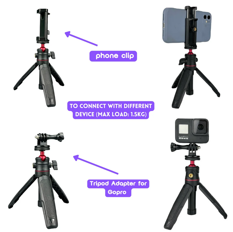 Micro SLR Camera Extend Gopro Vlog Tripod Mini 360 Rotating Portable Tripod for Gopro Hero 12 Mobile phone DJI Action insta360X3