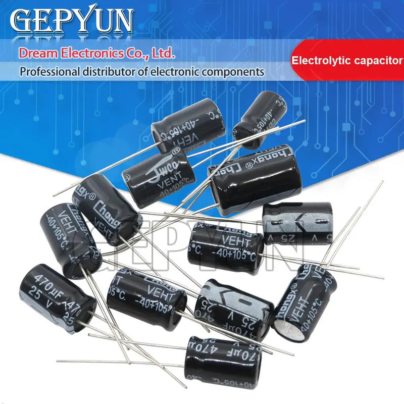 50PCS Aluminum electrolytic capacitor 10V 16V 25V 35V 50V 100V 0.1UF 0.22UF 2.2UF 4.7UF 10UF 22UF 47UF 68UF 100UF 220UF 470UF