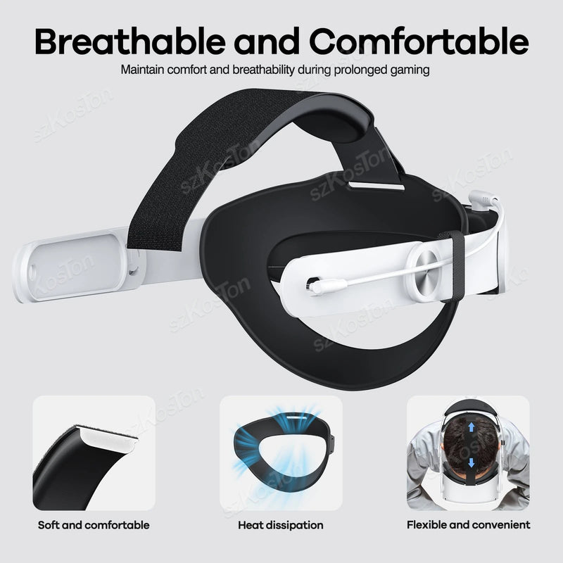 Head Strap with Battery for Meta Quest 3 VR Headset 10000mAh Fast Charging Strap Extend 4H Playtime for Meta Quest 3 Accessories