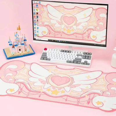 Pink SAKURA HEART Mouse Pad Non Slip Dark Star Wings Mouse Mats XXL Extra Large Kawaii Gaming Desk Mat Laptop Desk Accessories