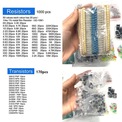 Electronic Components Kit Ultimate Edition Various Common Capacitors Resistors Capacitors T0-92 LED Transistors PCB Board DIP-IC