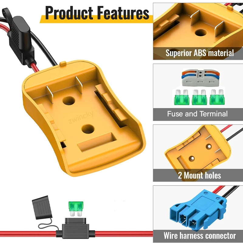 Power Wheels Adapter For Dewalt 18V Battery To Tool Or Kids Ride-on Toy 12AWG With Fuse Holder and Wire Harness Conversion Kit