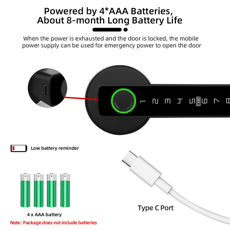 RAYKUBE M5 Tuya BLE Fingerprint Door Lock Digital Electronic Lock with Password/Key/IC Card/ Smartlife/ Tuya APP Unlock