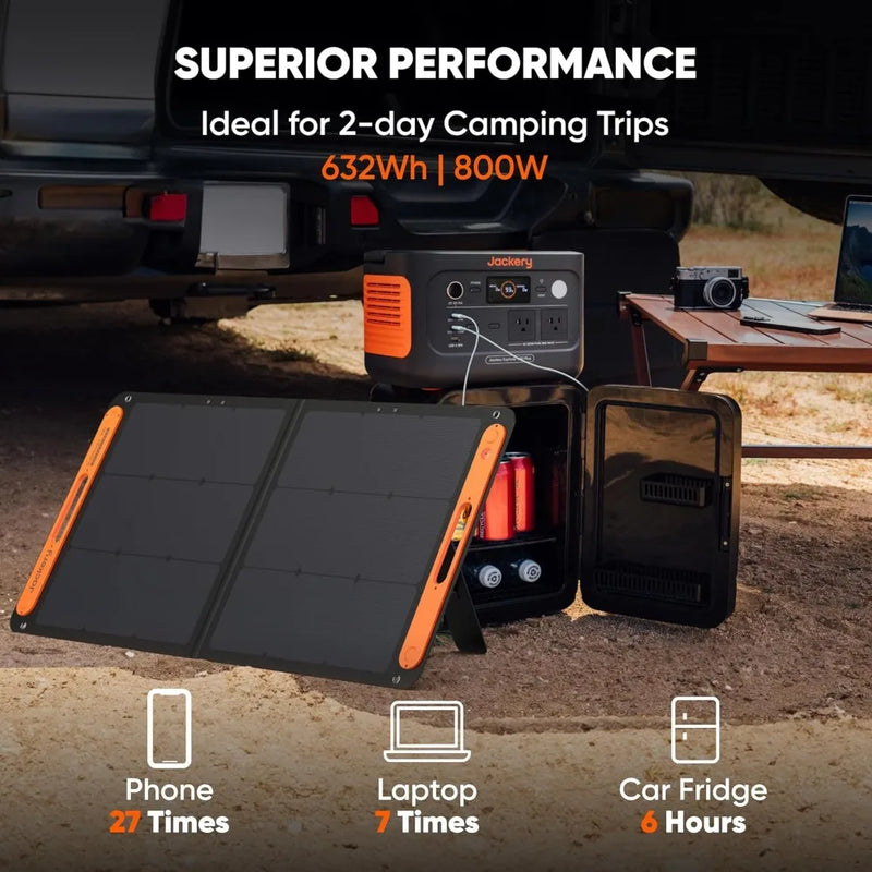 Solar Generator, Equipped with 100W Solar Panels, 632Wh LiFePO4 Battery, 800W AC 100W USB-C Output, Portable Power Station