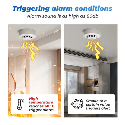 Tuya Wifi BT Two Connection Smoke Detector Temperature Humidity Measurement Device 80dB Sound Alarm Remote Push Alert Function