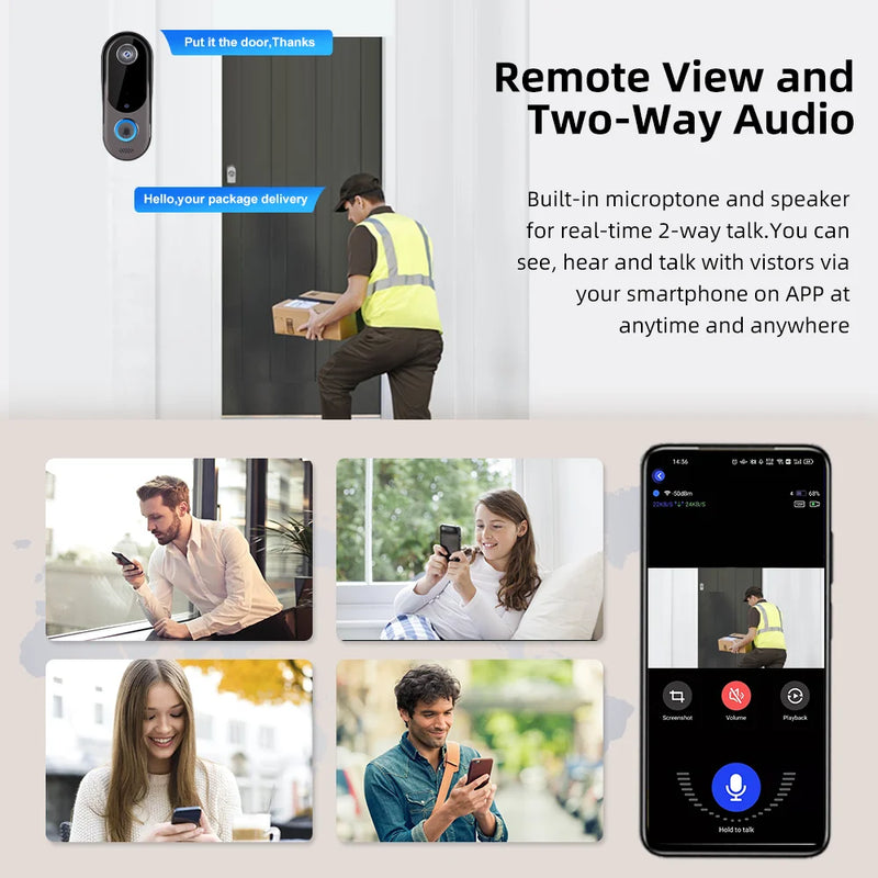 Outdoor WiFi Video Intercom Door bell Camera Smart Home Security Wireless WiFi Doorbell 2-Way Audio Night Vision Doorbell Camera