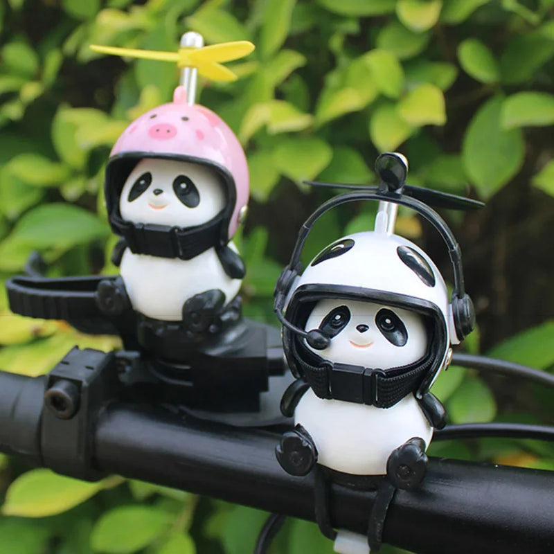 Motorcycle Handlebar Decoration Bike Electric Cute Panda Cartoon with Helmet Airscrew Ornaments Toy Riding Equipment Accessories