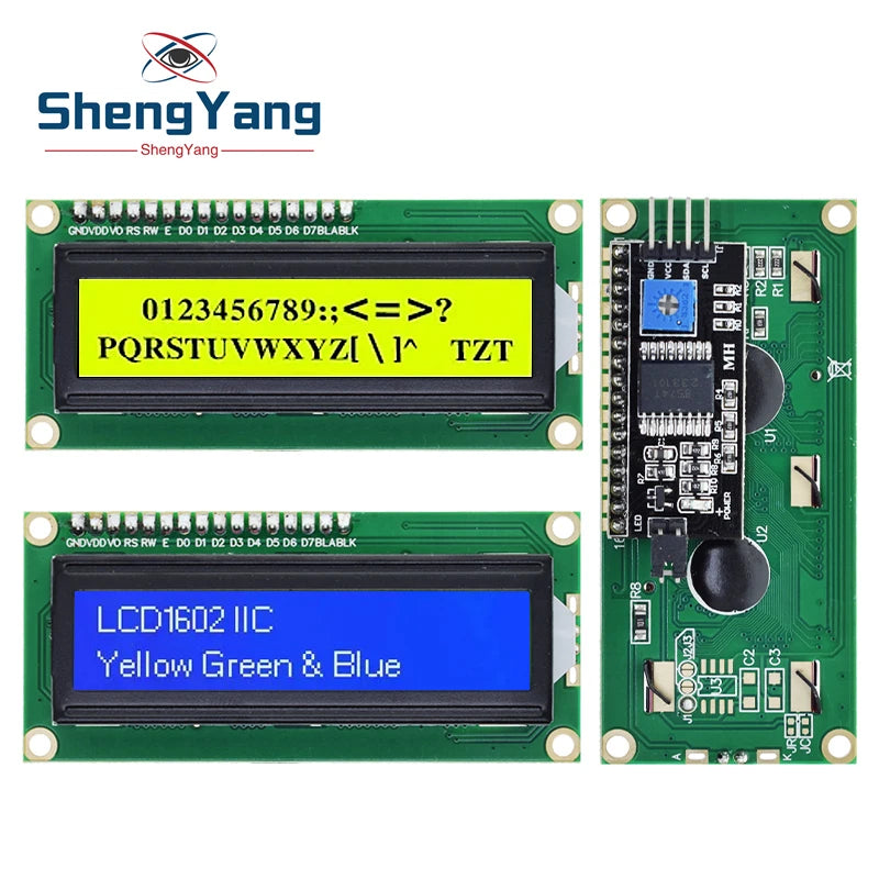 LCD1602 1602 LCD Module Blue / Yellow Green Screen 16x2 Character LCD Display PCF8574T PCF8574 IIC I2C Interface 5V for arduino