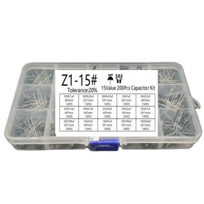 200pcs/lot Radial capacitors set 15Values 10V 16V 25V 50V 0.1uF-220uF Electrolytic Capacitor Assortment Kit 0.22uf 2.2uf 100uf