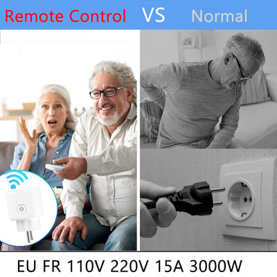 WiFi Rf Smart Plug Socket with Power Monitor,Tuya Wireless Remote Control Switch AC 110V 220V 16A 3000W work with Alexa Google