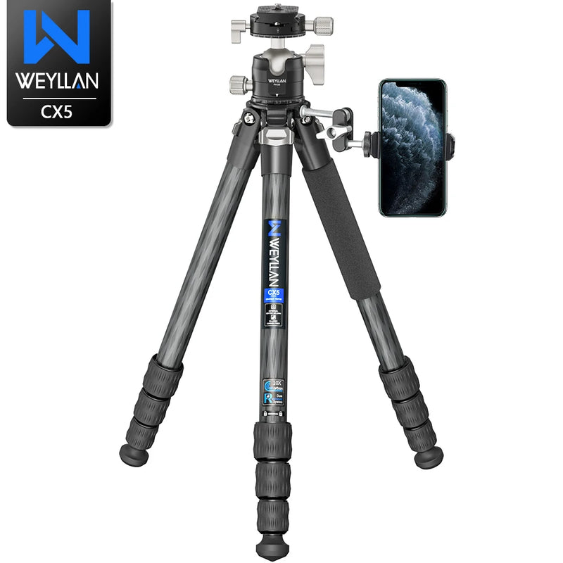 Carbon Fiber Tripod for Camera Professional Lightweight Compact Tripod for Travel Camera Stand with Low Gravity Center Ball head