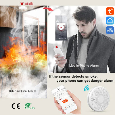 Ultra Thin 2 In 1 Co & Smoke Detector WiFi Function Tuya Smart Life Family Kitchen  Shop Fire Alert Carbon Monoxide Alarm Sensor