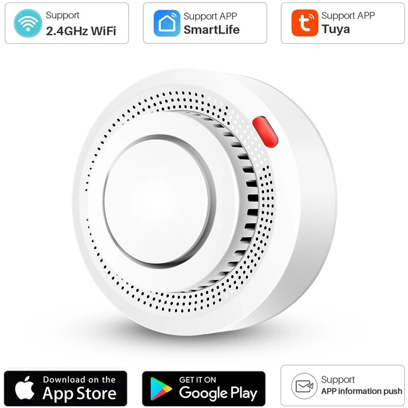 Tuya WIFI Smoke Detector Fire Protection Alarm Sensor Independent Wireless Battery Operated Smart Life Push Alert Home Security