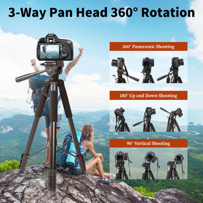 200cm 79 inch Height Heavy Duty Camera Tripod Portable Professional AluminumStand Tripod with Pan Head for DSLR Phone Ring Light