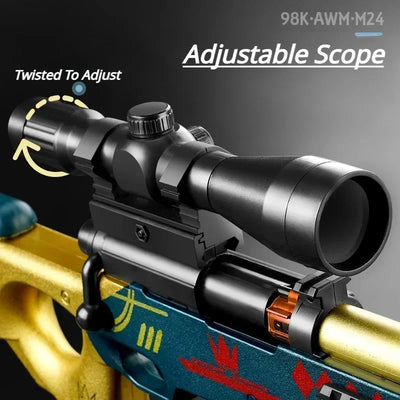 DIY Sniper Rifle Soft Bullets with Scope Manual Shell Ejection Toy Gun Outdoor Cs Game Prop Toy for Adult Boys Birthday Gift