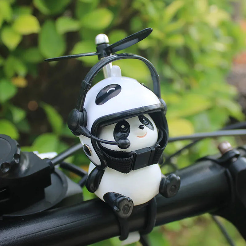 Motorcycle Handlebar Decoration Bike Electric Cute Panda Cartoon with Helmet Airscrew Ornaments Toy Riding Equipment Accessories