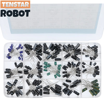 200pcs Radial Capacitors Set 15Values 10V 16V 25V 50V 0.1uF-220uF Electrolytic Capacitor Assortment Kit 0.22uf 2.2uf 100uf