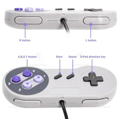 SNES/SFC Classic Controller Wired Gamepad Control 16-bit Retro Entertainment System Video Game Console Gaming Joypad Accessories