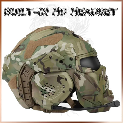 All-in-One Built-in Detachable Airsoft Helmet Tactical Headset Anti-Fog Fan Shade Sliding Goggles Helmet Outdoor CS Hunting Gear