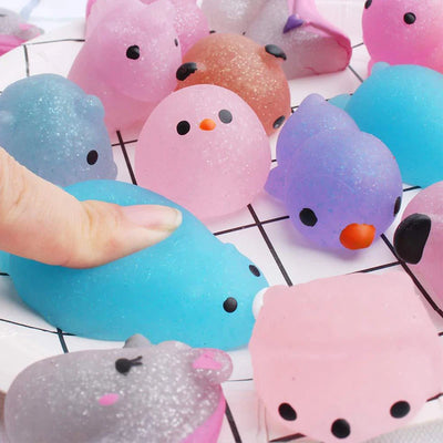 Kawaii Squishy Fidget Toys Mochi Glitter Animal Squeeze Sensory Stress Relief ADHD Autism Anxiety Therapy Kids Party Favors