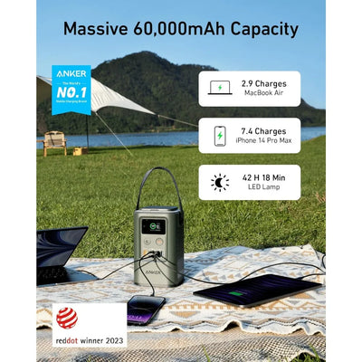 Portable Outdoor Generator with Intelligent Digital Display, Mobile Power Station, Extendable Automatic Lighting, 60000mAh