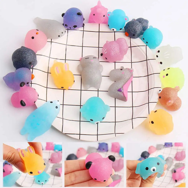 Kawaii Squishy Fidget Toys Mochi Glitter Animal Squeeze Sensory Stress Relief ADHD Autism Anxiety Therapy Kids Party Favors