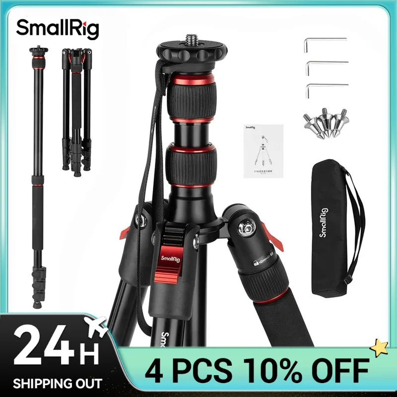 SmallRig T-10 Aluminum Tripod Compact lightweight Foldable Tripod Can Load 15kg Suitable Various Scenarios for Camera Phone 3983