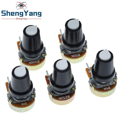 5Set  WH148 1K 10K 20K 50K 100K 500K Ohm 15mm 3 Pin Linear Taper Rotary Potentiometer Resistor for Arduino with AG2 White Cap