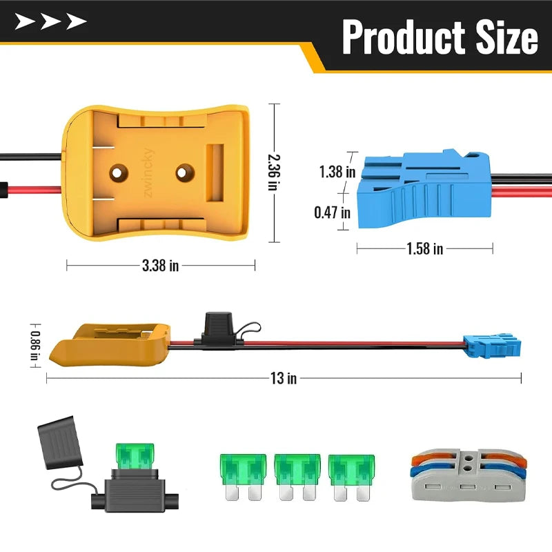 Power Wheels Adapter For Dewalt 18V Battery To Tool Or Kids Ride-on Toy 12AWG With Fuse Holder and Wire Harness Conversion Kit