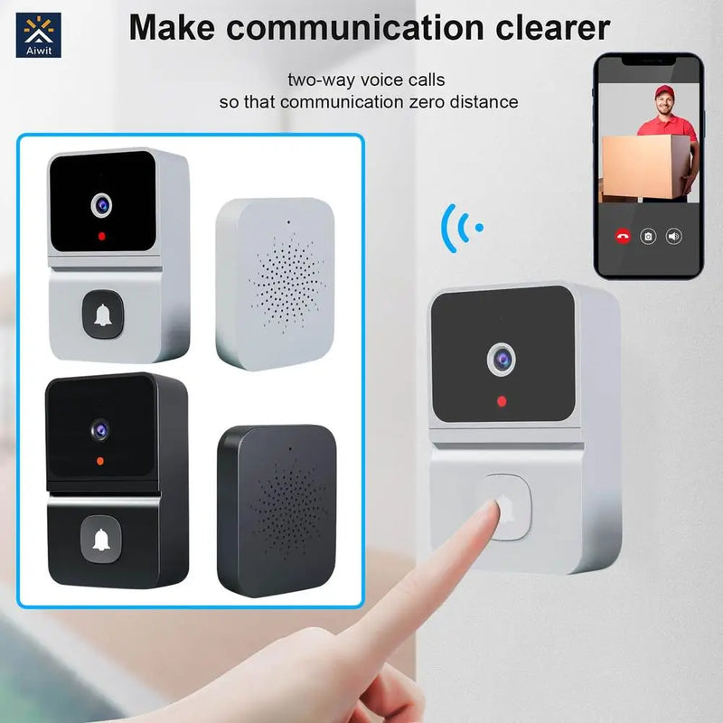 Electronic Wireless Doorbell Home Security Camera with Chime HD Video Night Vision 2.4GHZ WiFi Smart Door Bell Two-Way Audio