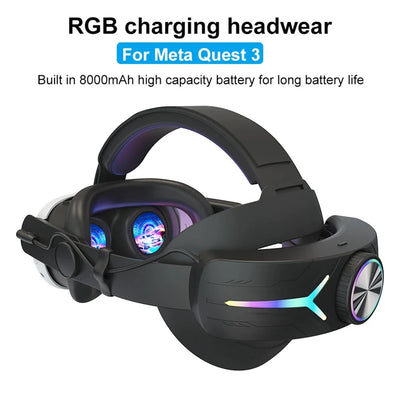 HOT-VR Head Strap For Meta Quest 3 Sponge Headwear RGB Charging Headset Built-In 8000Mah Batteries VR Accessories