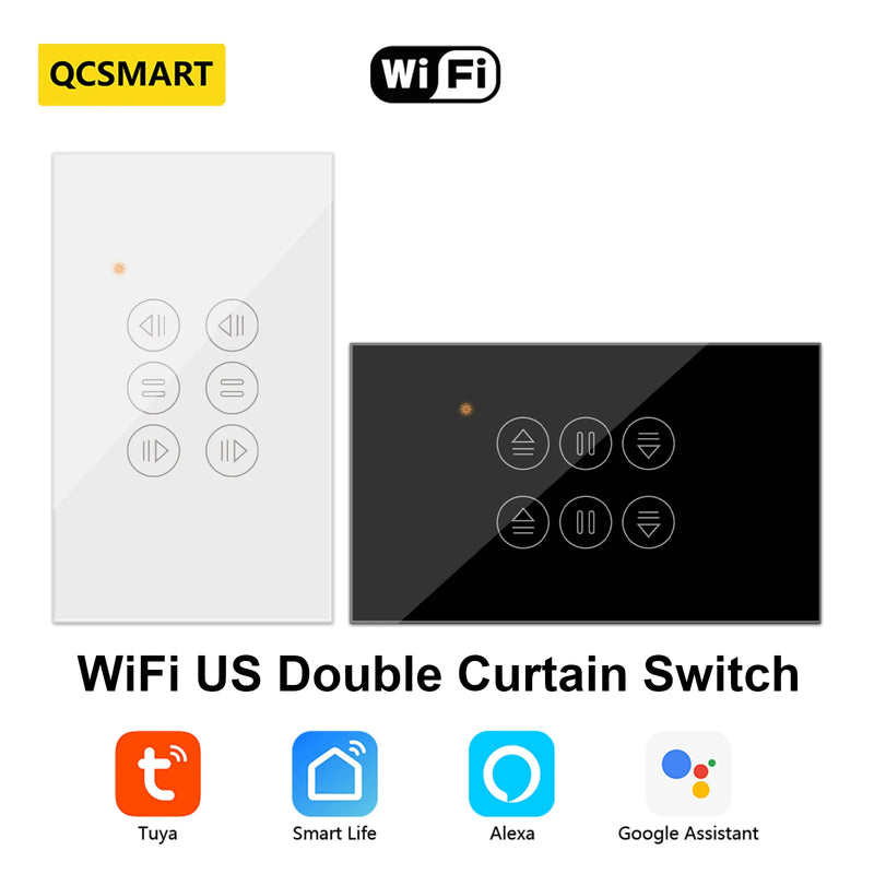 QCSMART WiFi Double Curtain US Switch Tuya Smart Life Remote Control Blinds Roller Shutter Percentage Timer Google Home Alexa