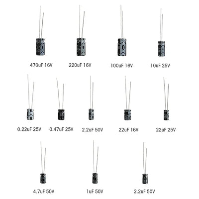 120pcs Electrolytic Capacitor 16V 25V 50V Aluminum Electrolytic Capacitor Kit 12 Values 1uF-470uF DIP Electrolyte Capacitors