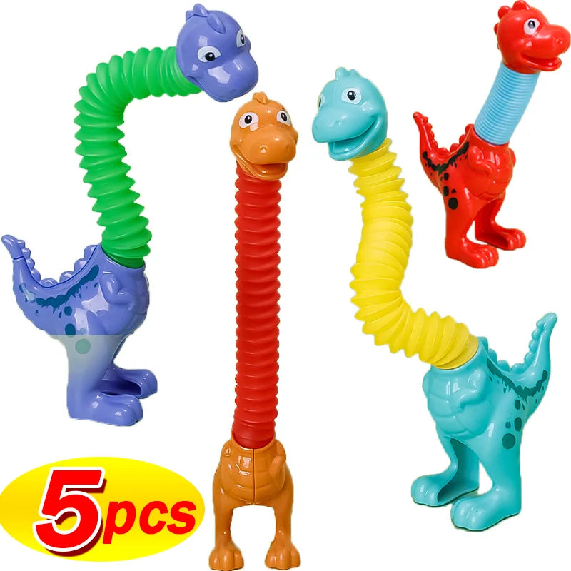 1-5pcs ute Dinosaur Pop Toys Children Animal Sensory Tube Games Stress Relief Squeeze Playing Plastic Tube Decompression Gifts