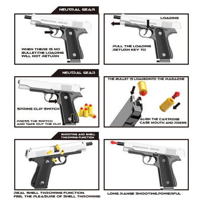 Black Automatic Colt 1911 Automatic Shell Soft Bullet Toy Gun Air Gun CS Shooting Weapon Boy Toy (continuous Firing)