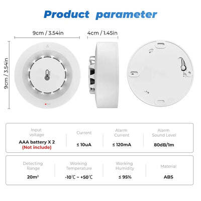 Tuya Wifi BT Two Connection Smoke Detector Temperature Humidity Measurement Device 80dB Sound Alarm Remote Push Alert Function