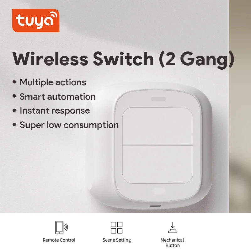 New Tuya WiFi/ZigBee 2 Gang  Wireless 6 Scene Switch Push Button Controller Battery Powered Automation Scenario for Tuya Devices