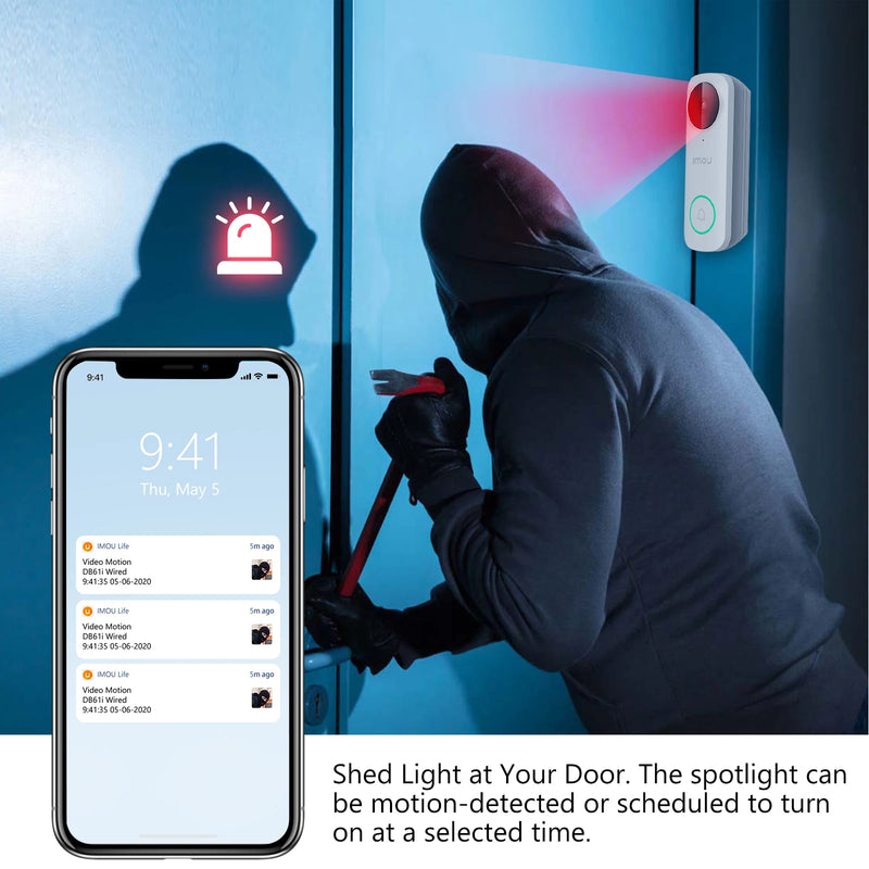 IMOU DB61i Smart Door Bell Camera 5MP Home Wired Video Security Protection Night Vision IP65 Weatherproof