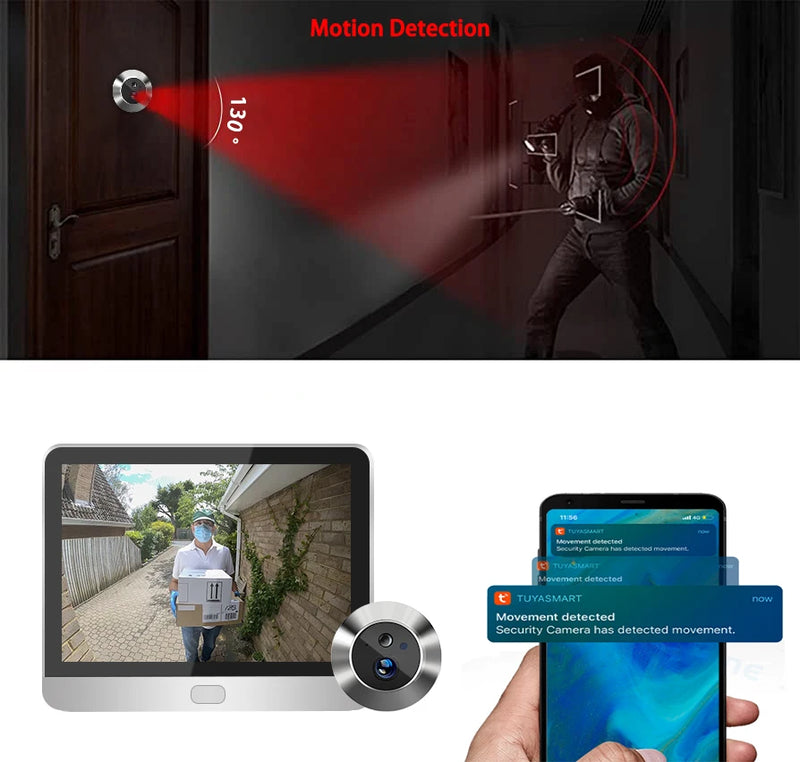 Home Smart Tuay Wireless Wifi Peephole Video Door Camera 3MP One Way Audio Security  Door Eye With Camera For Apartment