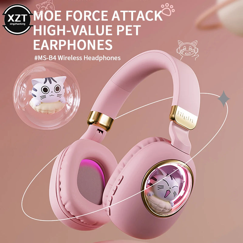 Cute Pet Wireless Bluetooth Headphone With Mic Gaming Headset Noise Canceling Foldable Stereo Headset