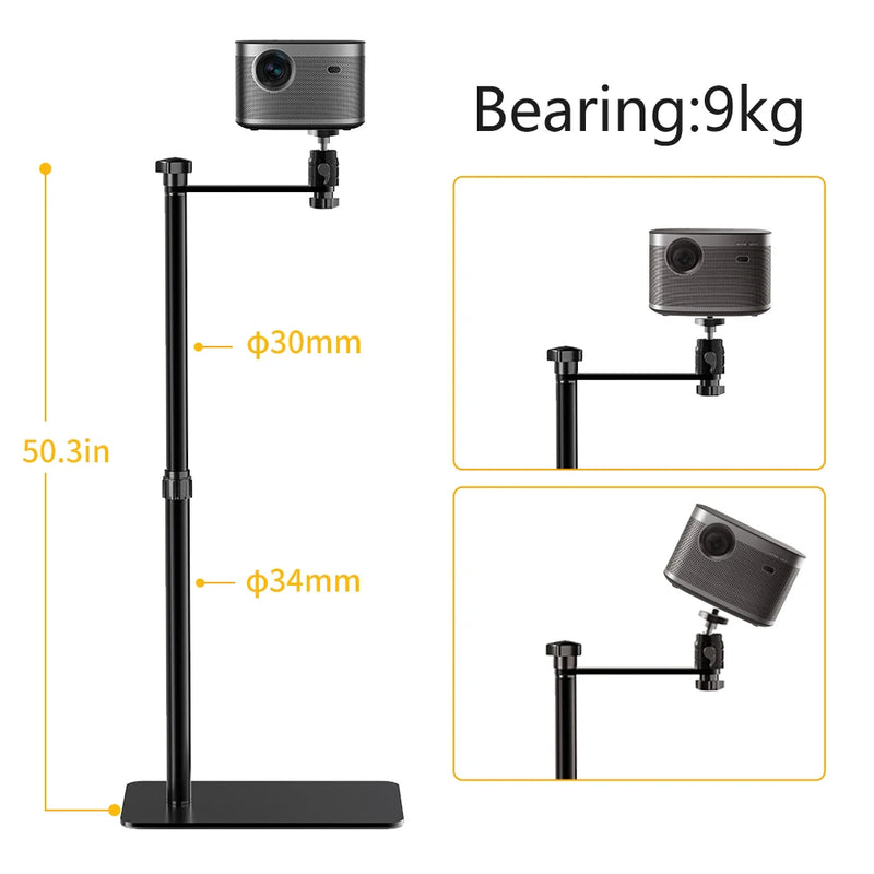 128cm/50Inch Floor Projector Support Stand Metal Holder Multi-angle Adjustable 360 PTZ Rotating Projector Bracket for Film Video