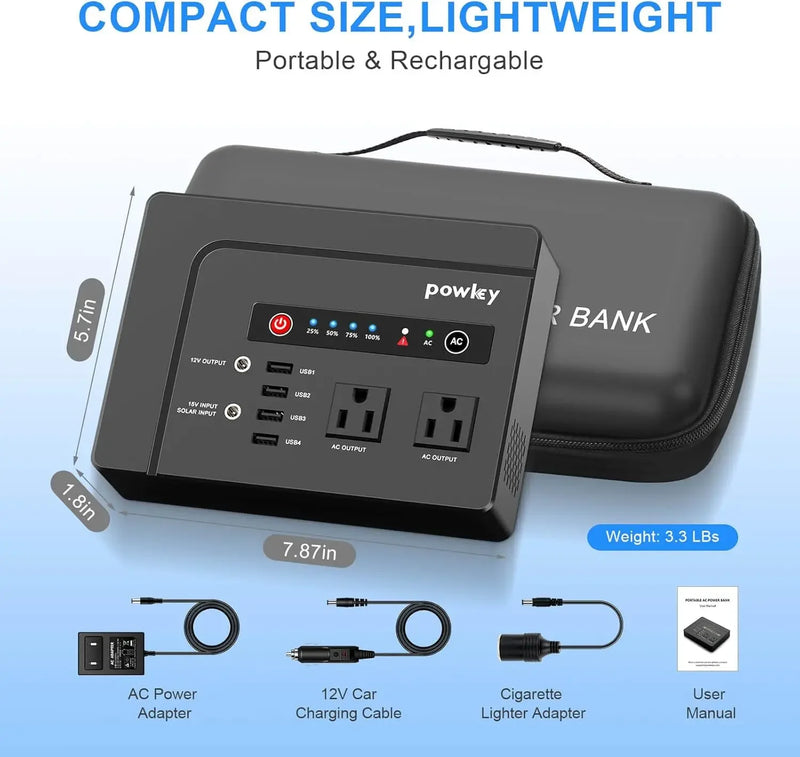 Portable Power Station 200W, 146Wh Portable Solar Generator Battery Pack with 2 Pure Sine Wave AC Outlets/4 USB A/1 DC Port