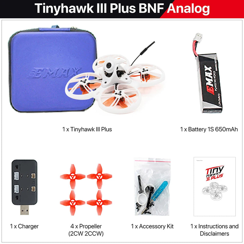 EMAX Tinyhawk III Plus/Plus Freestyle FPV Racing Drone Kit RTF BNF 1/2S 2.4GHz ELRS with E8 Transmitter Analog/HD Zero