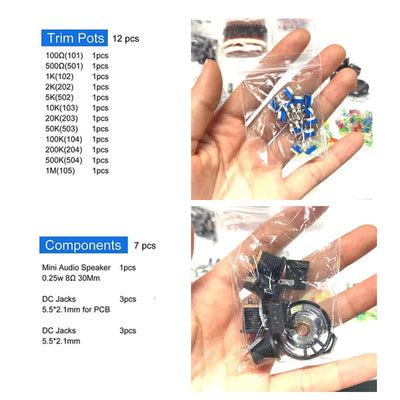 Electronic Components Kit Ultimate Edition Various Common Capacitors Resistors Capacitors T0-92 LED Transistors PCB Board DIP-IC