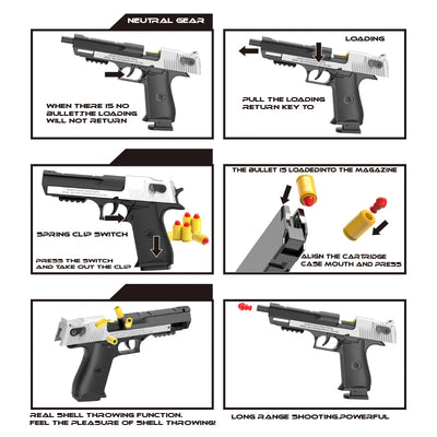 Black Automatic Shell Ejection Desert Eagle Toy Gun, Air Gun, Soft Bullet Continuous Firing Children's Shooting Weapon