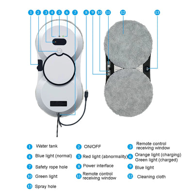 Smart Window Cleaner Robot With Water Sprayer Electric Glass Window Cleaning Remote Control Automatic Robotic Vacuum Cleaner