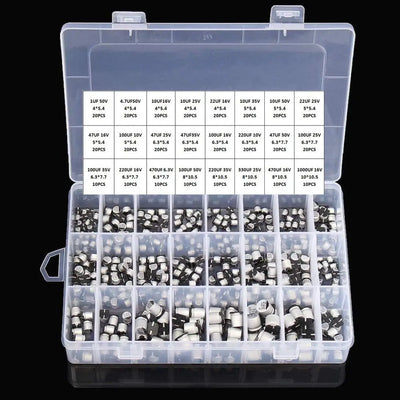 400/1500Pcs/Lot 1UF~1000UF 6.3V-50V 24/36 Value SMD Aluminum Electrolytic Capacitors Assortment Kit + Box