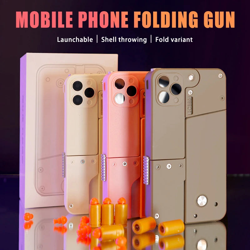 Outdoor Adult Interactive Kid Gift Folding Pistol Bullet Automatic Pop Up Creative Soft Bullet Toy Mobile Phone Appearance Gun