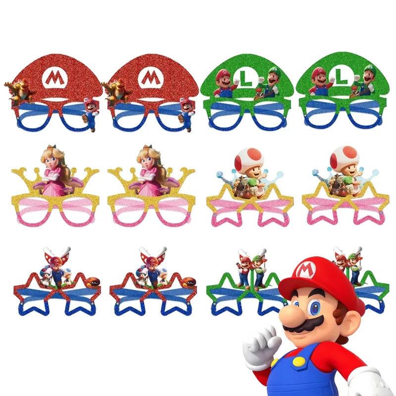 12Pcs Mario Bro Party Glasses Photo Prop Halloween Costume Game Super Mario Mask Birthday Party Decorations Kids Birthday Gift