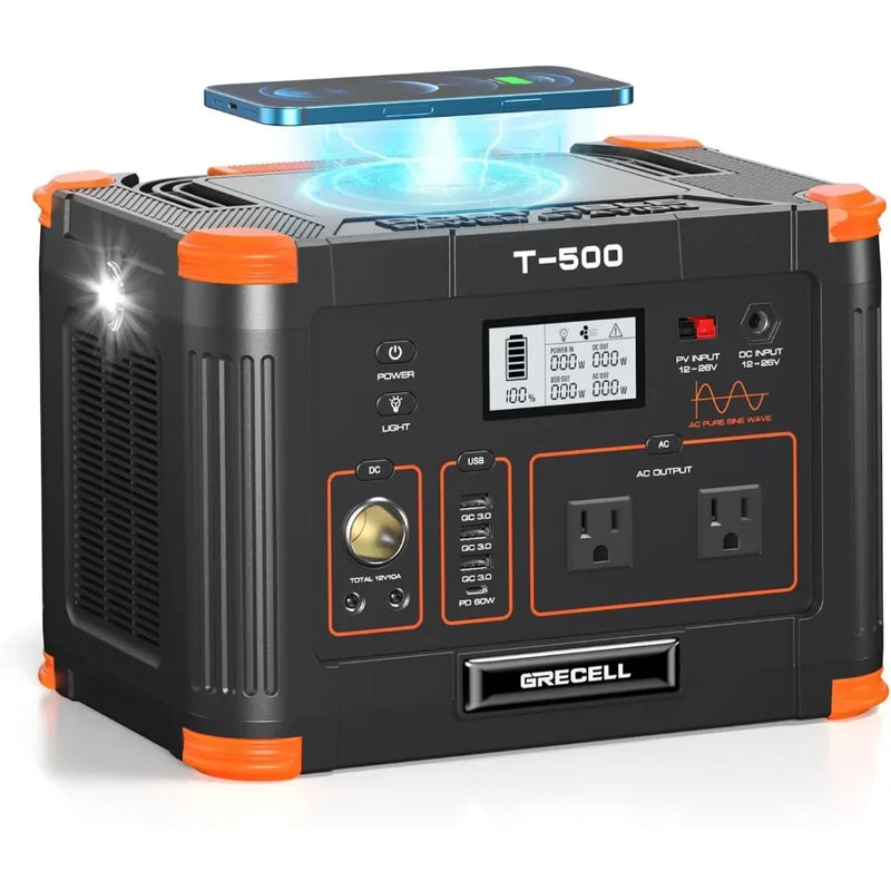 Portable Power Station with 2 AC Sockets, Solar Generator, 500W, 519Wh, 140400mAh, PD 60W USB-C, Portable Power Bank